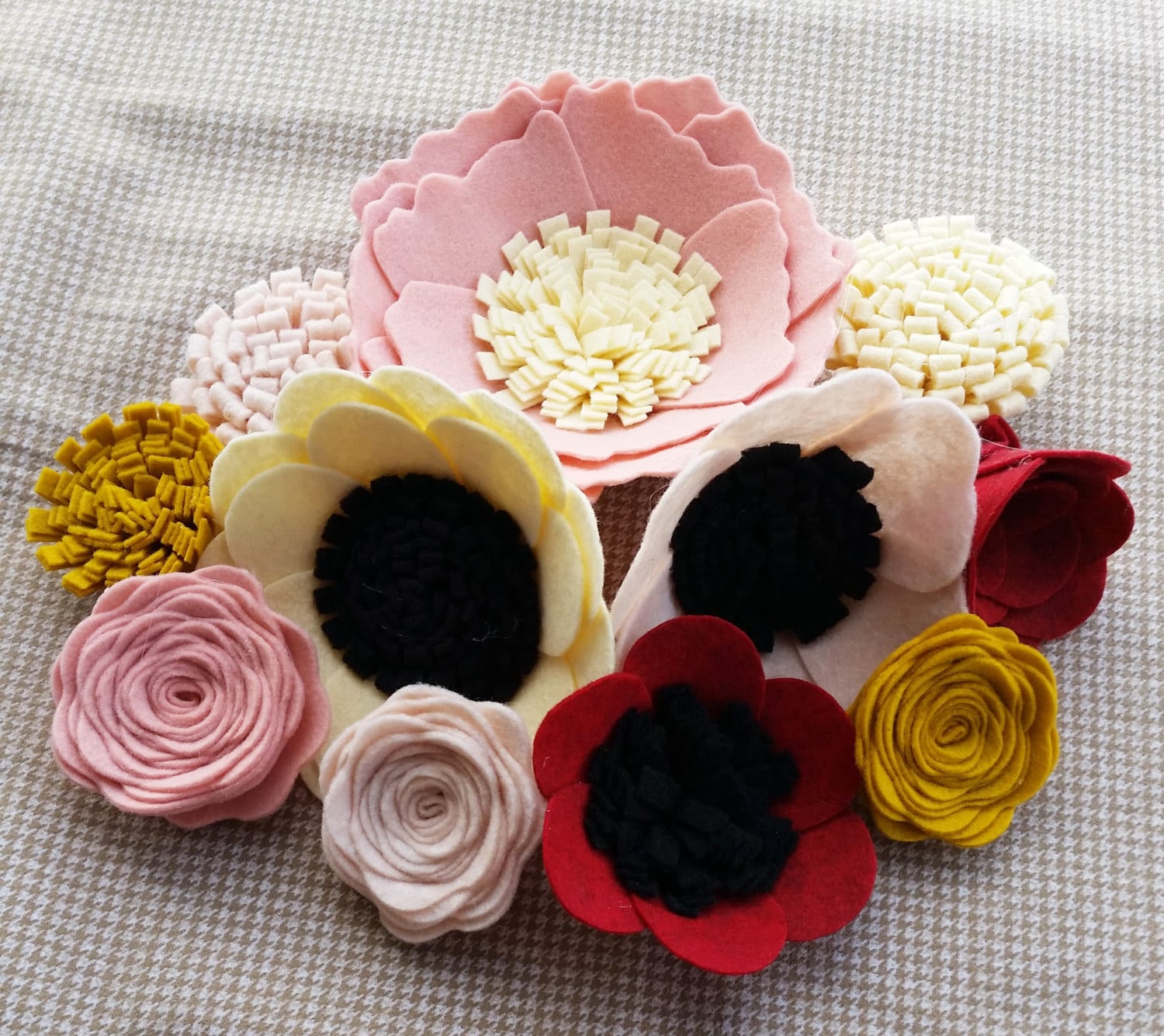 Wool felt flowers flower embellishments flower add on DIY