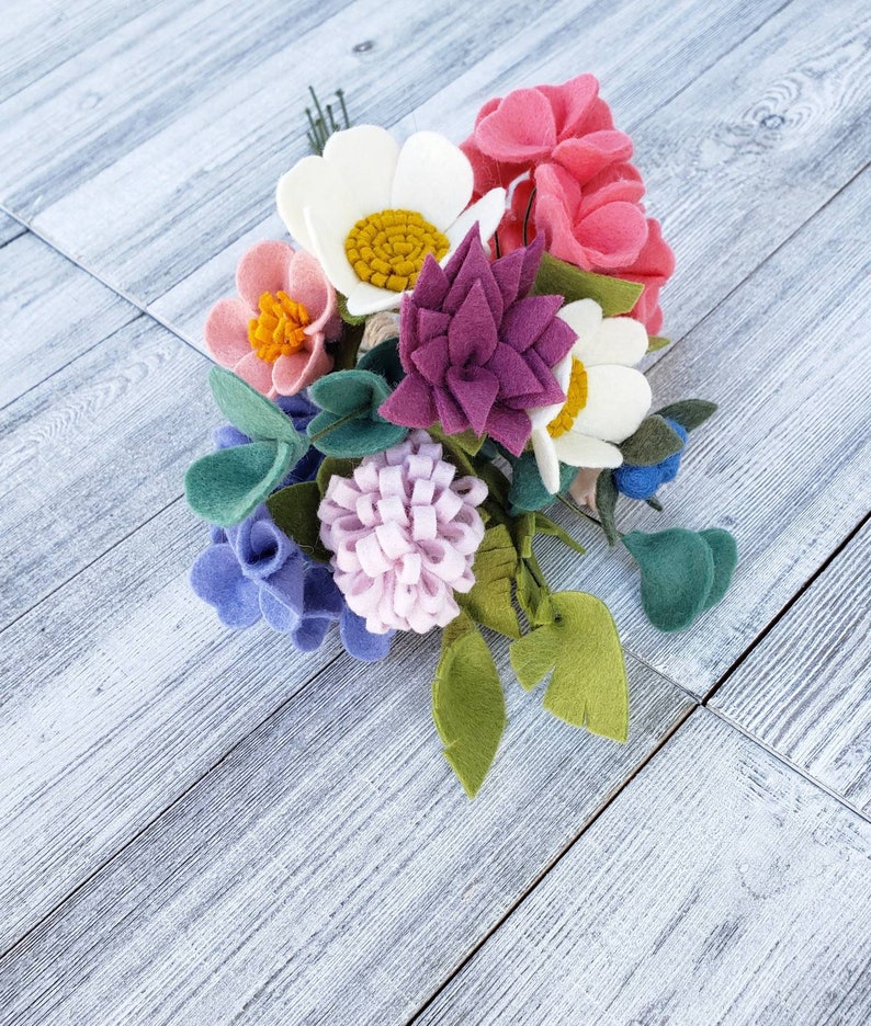 Small Felt Flower Bouquet Wildflower Felt Bouquet Wildflower Etsy