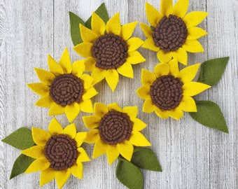 Set of 6 small sunflowers, sunflower embellishments, wool felt sunflowers, felt flowers, diy sunflower, sunflower bouquet