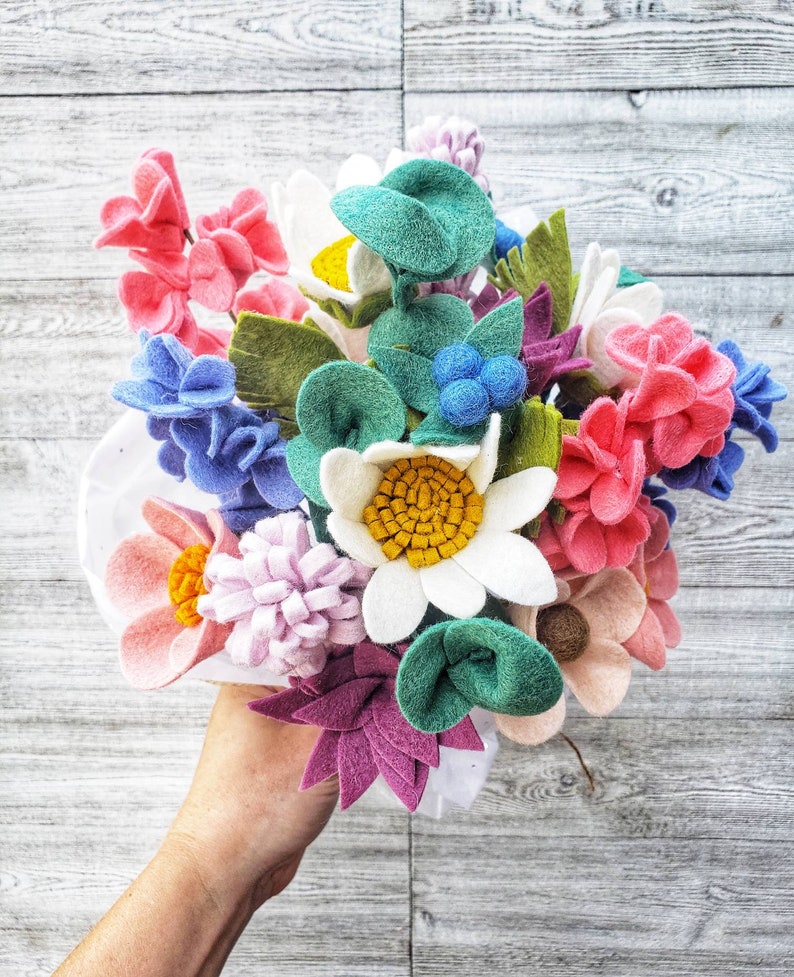 Small Felt Flower Bouquet Wildflower Felt Bouquet Wildflower Etsy