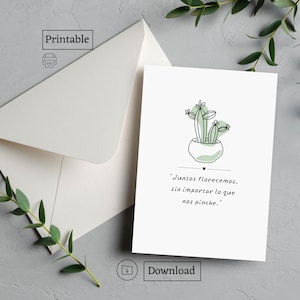 Tarjeta de Amor Digital imprimible "Juntos Florecemos" – Diseño Minimalista con Cactus para enamorados, San Valentín o Aniversario