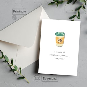 Tarjeta de amor imprimible original y divertida: "Sin café no funciono... pero sin ti tampoco" Tarjeta de amor para cafeteros. 2 colores
