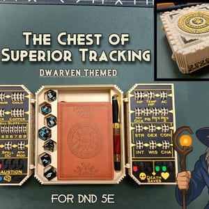 Chest of Superior Tracking – 3D Printed DnD Character Sheet Box | Dice / Notebook Storage, Stat Tracker, RPG Accessory for Dungeons & Dragon
