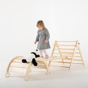 Montessori Pikler Triangle Set | Wooden Climbing Gym for Toddlers | Foldable Indoor Play Set