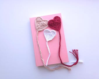 Crochet Heart Bookmark: Handmade Cotton Book Lover Gift
