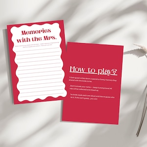 Favorite Memory with the Bride Wedding Guest Game, Editable Memories with the Mrs Canva Template, Bridal Shower Memory Guessing Activity