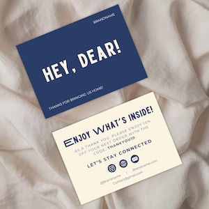 Onlineshop Modern bedankkaartsjabloon, bewerkbaar canva-ontwerp voor minimalistische en lifestylemerken, chique insteekkaarten voor verpakkingen