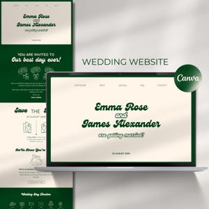 Wedding Website Invitation Template, Modern Editable Canva Template For Weddings, Digital RSVP And Save The Date Invite Website Template