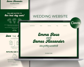 Modern Wedding Website Invitation Template: Editable Canva Design (Digital Download)