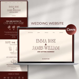 Vintage Wedding Website Invitation Template, Editable Canva Website Template, RSVP & Save The Date Digital Wedding Invite For Couples