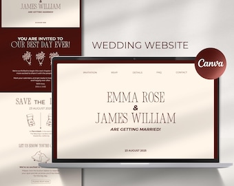 Vintage Wedding Website Template: Editable Canva Invitation, RSVP