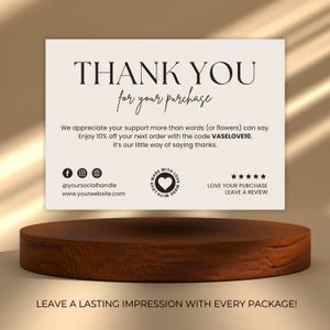 Vase Business Modern Danke Kartenvorlage, Canva Bearbeitbares Design für Floral & Home Decor Marken, Elegante Verpackung Insert Cards