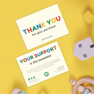 Modelo de Cartão de Agradecimento Infantil – Encarte Colorido para Imprimir para Lojas de Brinquedos, Marcas de Bebês e Negócios Infantis Feitos à Mão | Modelo Editável do Canva