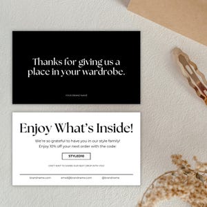 Minimalistische Kleidungsmarke Dankeskarte, bearbeitbare Canva-Vorlage für Modebestellungen, moderne Boutique-Verpackungsbeilage
