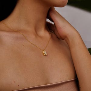 Dainty Baguette Cut Necklace: 14k Gold Minimalist Pendant