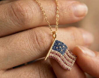 Collar con la bandera estadounidense, joyería patriótica de EE. UU., regalo del 4 de julio, collar America 250