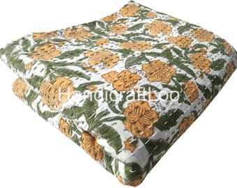 Boho Floral Cotton Bedspread, Rajasthan Handmade Throw, Home Decor