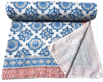 Jaipur Handmade Throw Quilt, Home Decor Bedding, Blue