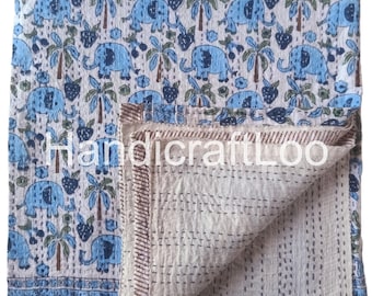 Trapunta boho con stampa a blocchi, copriletto Kantha fatto a mano