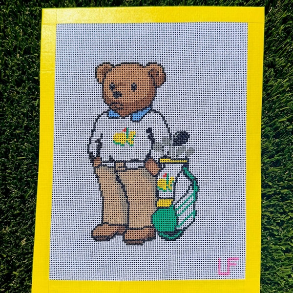 Sweater Bear Goes Golfing Needlepoint Canvas