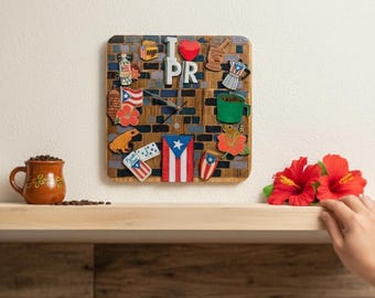 Handmade Puerto Rico Clock: 3D Boricua Art, Epoxy Wood Decor