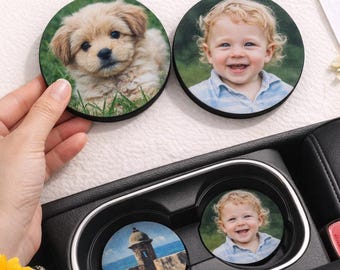 Gepersonaliseerde autoonderzetters met foto (set van 2) | Aangepast cadeau autoliefhebber