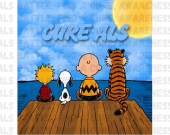 Cure ALS Calvin and Hobbes, Snoopy and Charlie Brown PNG: Floral Awareness Design (Digital Download)