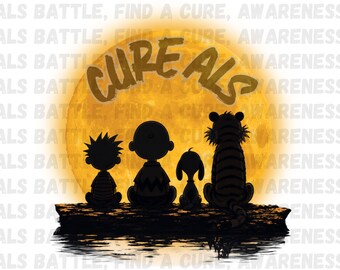 Cure ALS Calvin and Hobbes, Snoopy and Charlie Brown PNG: Floral Awareness Design (Digital Download)