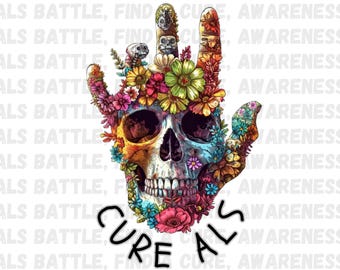 Cure ALS Skull PNG: Floral Awareness Design (Digital Download)