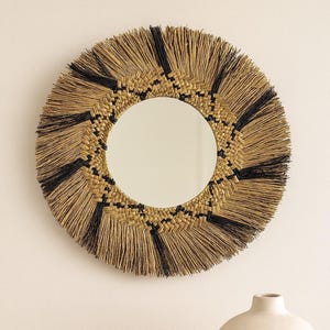Raffia Sunburst Mirror: Bohemian Coastal Wall Decor, Handmade in Bali