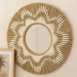Raffia Sun Mirror: Bohemian Coastal Wall Decor, Handmade in Bali