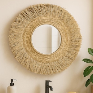 Raffia Boho Mirror: Coastal Bohemian Decor, Handmade in Bali