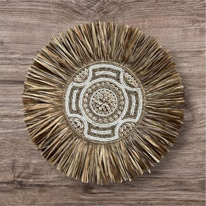 Boho Shell Raffia Wall Decor: 40cm Coastal Bali Art
