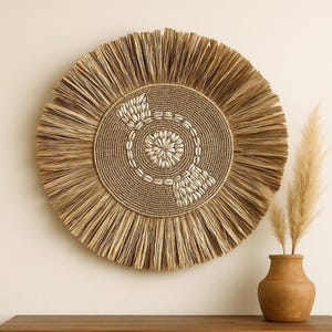 Boho Shell Raffia Wall Decor: 40cm Coastal Bali Art