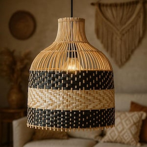 Rattan Pendelleuchte, handgefertigtes Bali-Dekor, Küstenstil, perfekt für Wohnzimmer, Essbereich, Boho-Dekor, Boho-Lampe, Zuhause im Boho-Stil