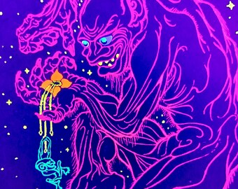 NIGHT TERROR DEMON Mini Poster Black Light Uv 8.5