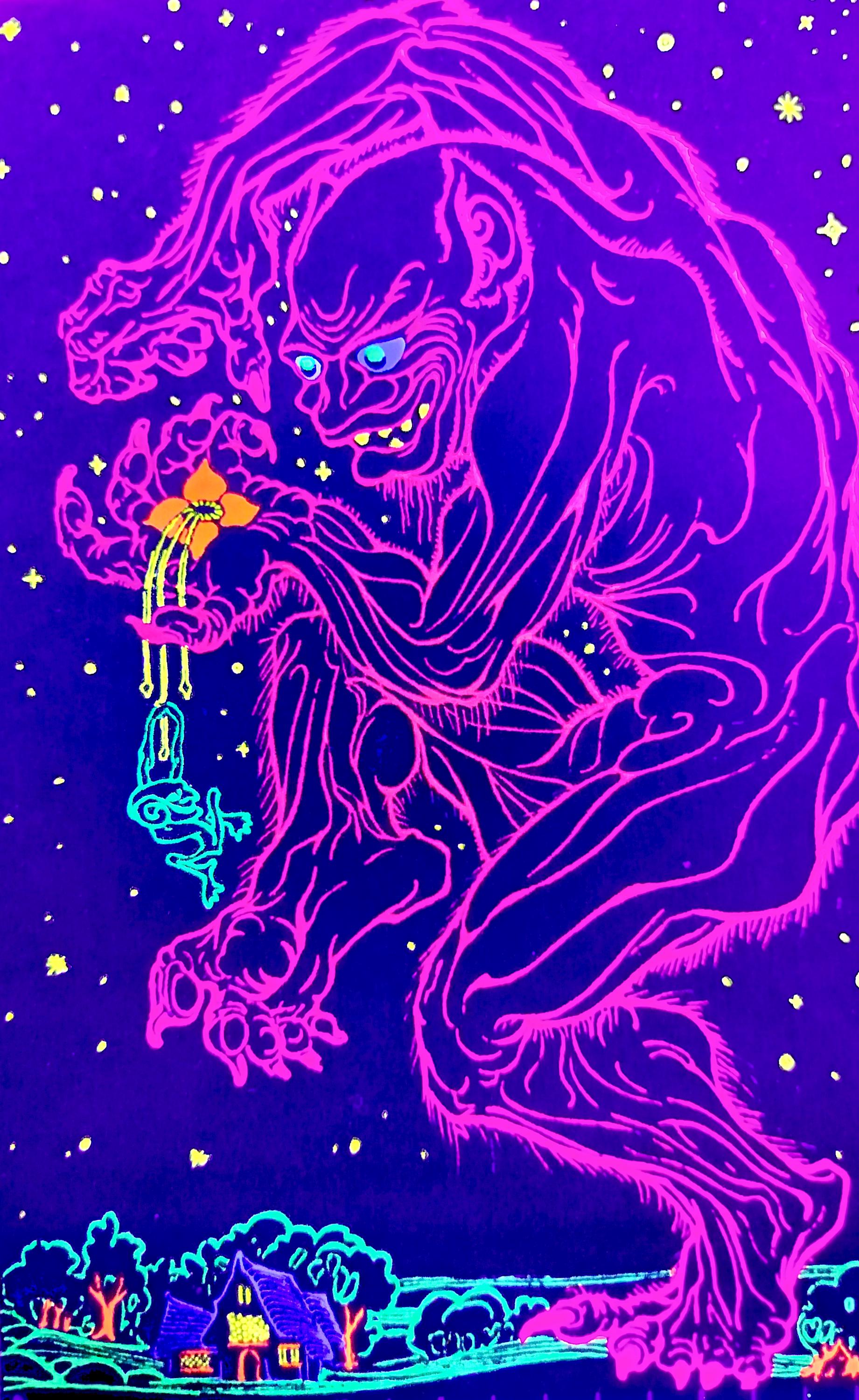 NIGHT TERROR DEMON Mini Poster Black Light Uv 8.5