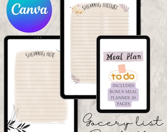 Editable Grocery List Template, Minimalist Shopping Planner (PDF)