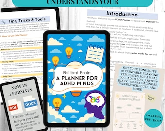 ADHD Planner Printable, Daily Organizer, Self-Care (PDF, DOCX)