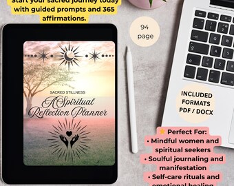 Spiritual Reflection Planner, Daily Affirmations, Self-Care Rituals (PDF DOCX)