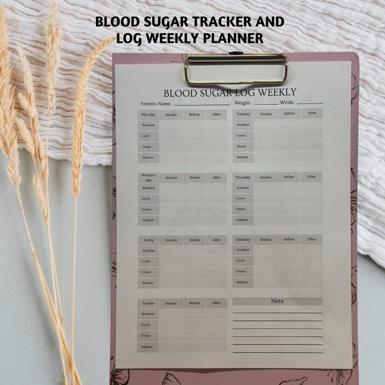 Track your blood sugar with ease! This printable and digital Blood Sugar Tracker & Weekly Log Planner helps you monitor levels daily. Includes a 37-page bonus planner for full diabetic wellness management. Instant download, easy to use on tablet or print. Perfect for anyone managing diabetes or tracking glucose. Compatible with Canva for personalization. Start organizing your health today!