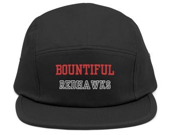 Embroidered Bountiful Redhawks 5 Panel Cap, Hat, clip-back, sports fan Cap, Sports Fan Gift, Team Spirit Accessory