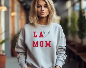 Lacrosse Mom Sweatshirt, Red Writing, Lax Mom Crewneck, Mom Number 1 Fan, Valentines Color Lax Sweat, Gift for Lacrosse Moms