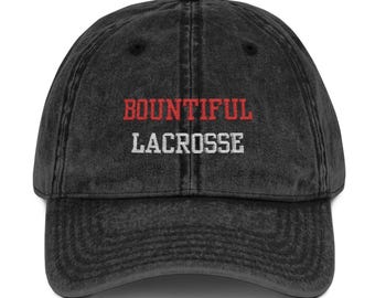 Embroidered  Bountiful High Lacrosse Acid Wash Baseball Hat, High School Team Cap, Retro Sports Fan Gift, Distressed Trucker Hat,