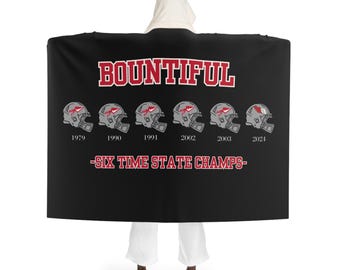 Bountiful Sherpa Fleece Blanket - High School Football Champions, Braves and Redhawks, Hooded Blanket, Football Helmets, Cozy Blanket