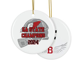 Personalize Ceramic Ornaments, High School State Champs Redhawk Helmet Ornament, Double-Sided, Holiday Decorations, Christmas Gift,