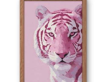 Pink Tiger Wall Art Printable – Bold Jungle Animal Poster, Modern Wildlife Decor, Instant Download Tiger Print, Colorful Safari Home Artwork