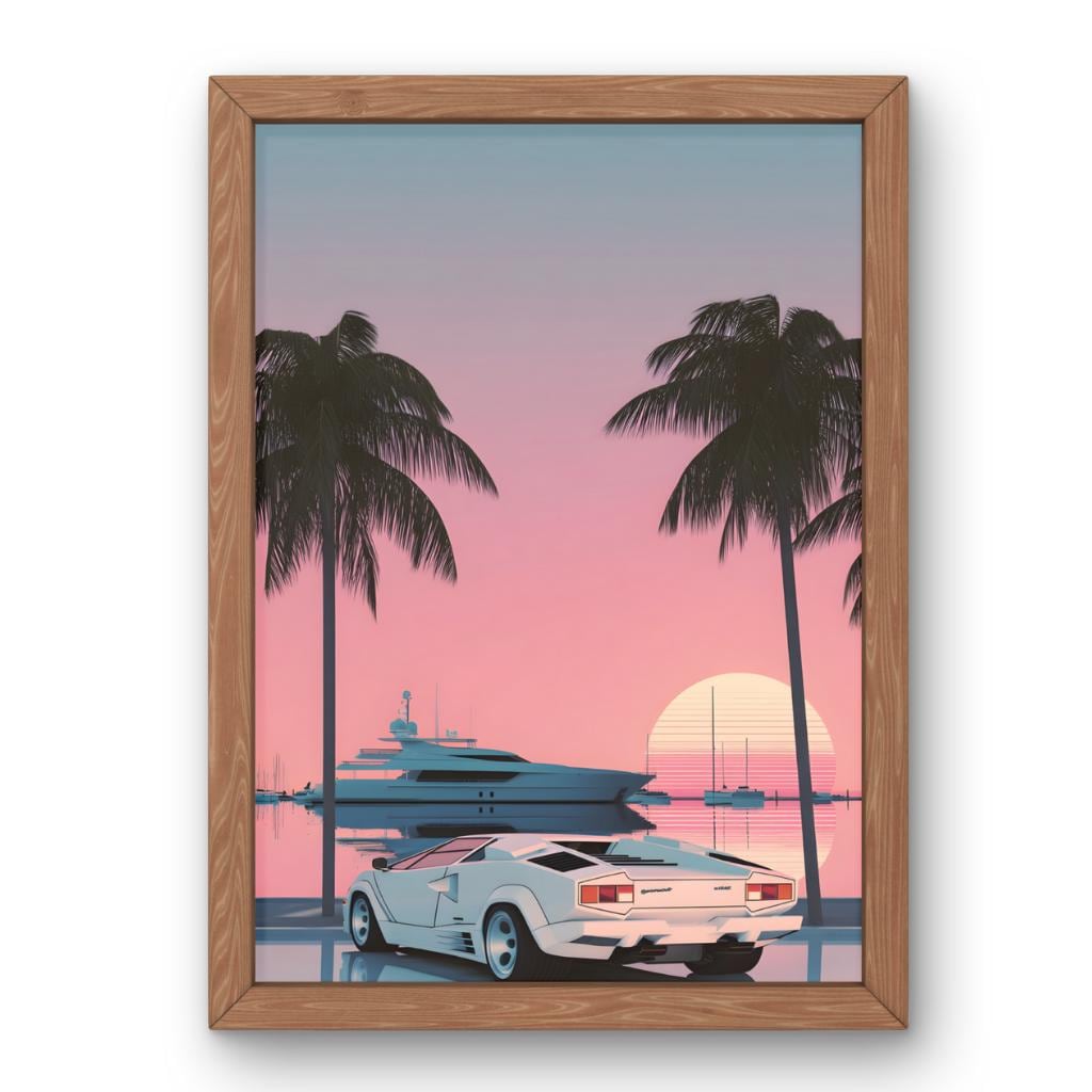 Retro Car Sunset Poster – 80s Miami Aesthetic Digital Download