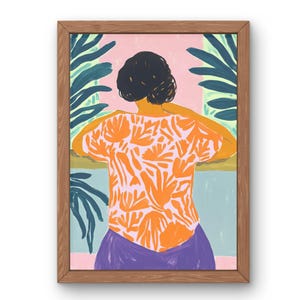 Impressão artística de mulher tropical ousada | Ilustração moderna colorida | Arte de parede vibrante | Cartaz para impressão para sala de estar, escritório ou galeria