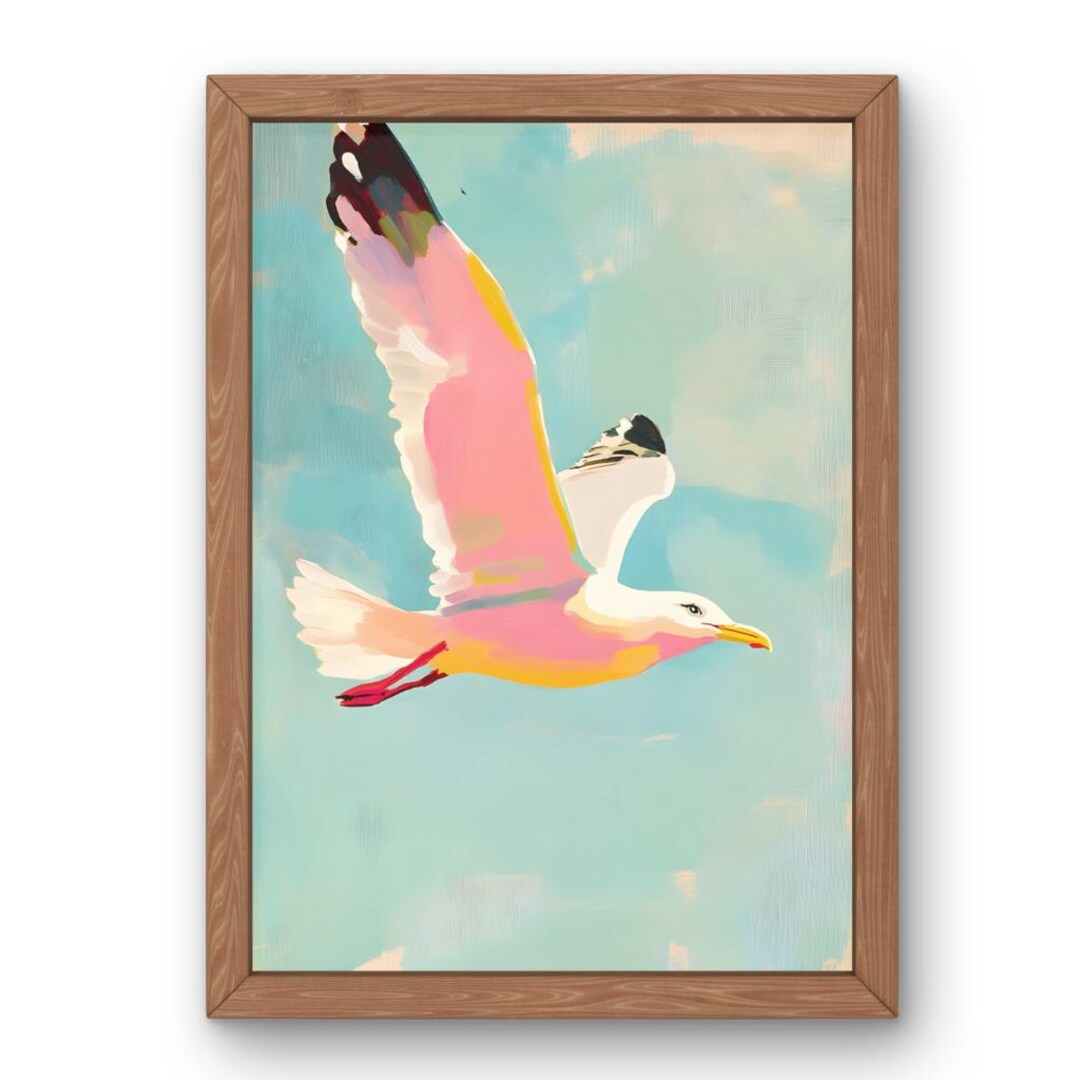 Seagull Wall Art Print – Modern Coastal Bird Illustration in Pastel ...